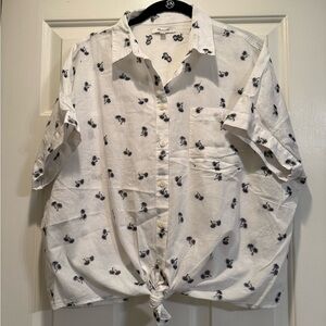 Madewell Embroidered Palm Tree Tie Front Blouse